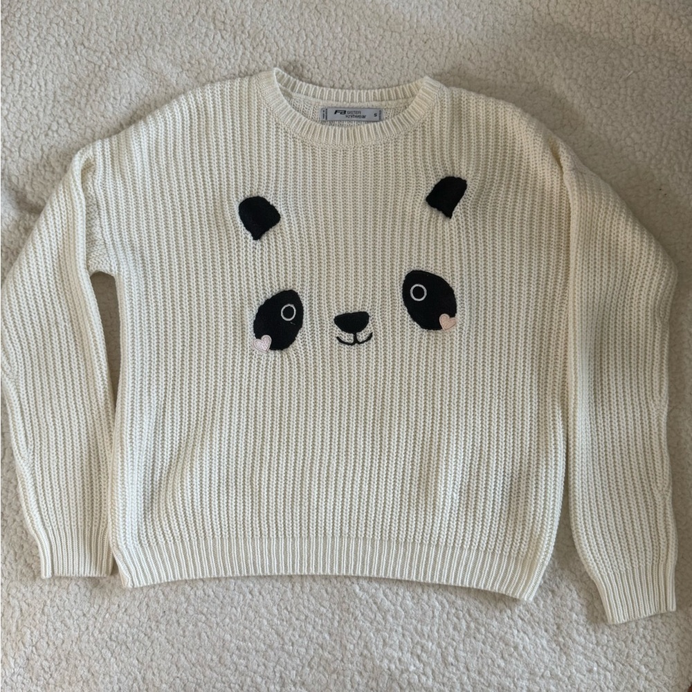 Cute Ivory Panda Face Knit Jumper